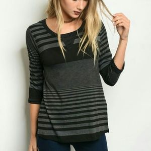 New Junior's Cute Boutique Black/Gray striped top