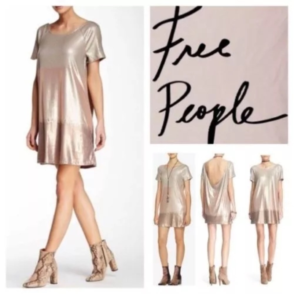FREE PEOPLE Sequin Rose Gold Dress Sz S - Picture 2 of 8