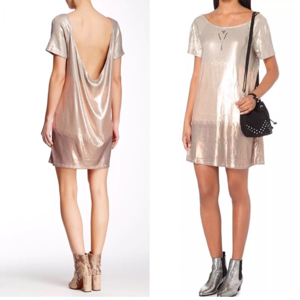 FREE PEOPLE Sequin Rose Gold Dress Sz S - Picture 4 of 8