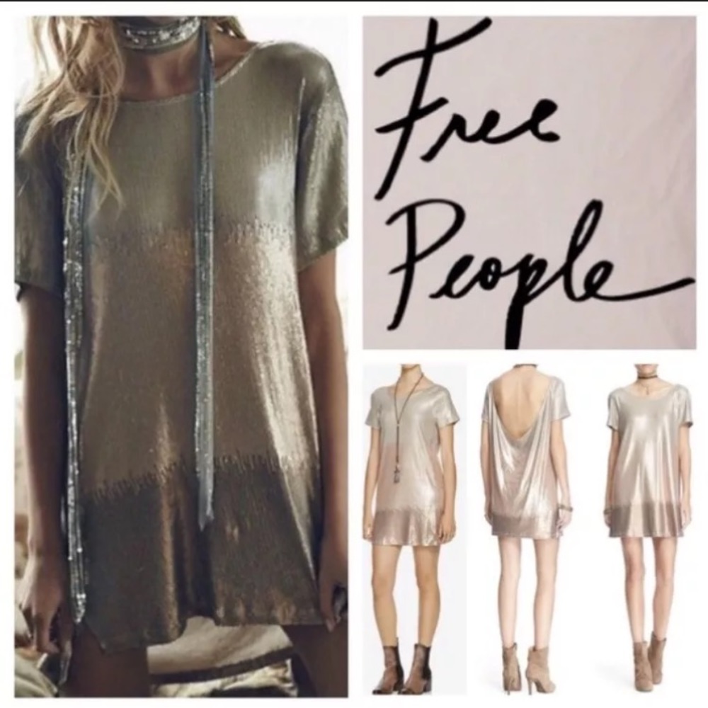 FREE PEOPLE Sequin Rose Gold Dress Sz S - Picture 3 of 8