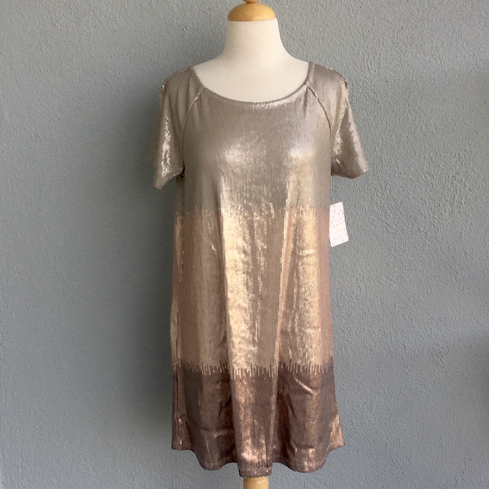 FREE PEOPLE Sequin Rose Gold Dress Sz S - Picture 6 of 8