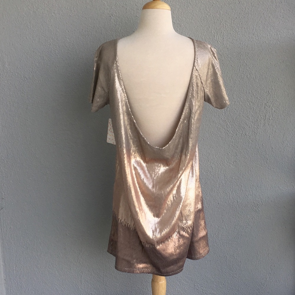 FREE PEOPLE Sequin Rose Gold Dress Sz S - Picture 7 of 8