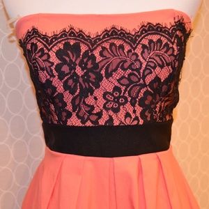 Mystic Brand Coral Dress with Black Lace Details
