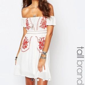Strapless White Embroidered Folk Dress