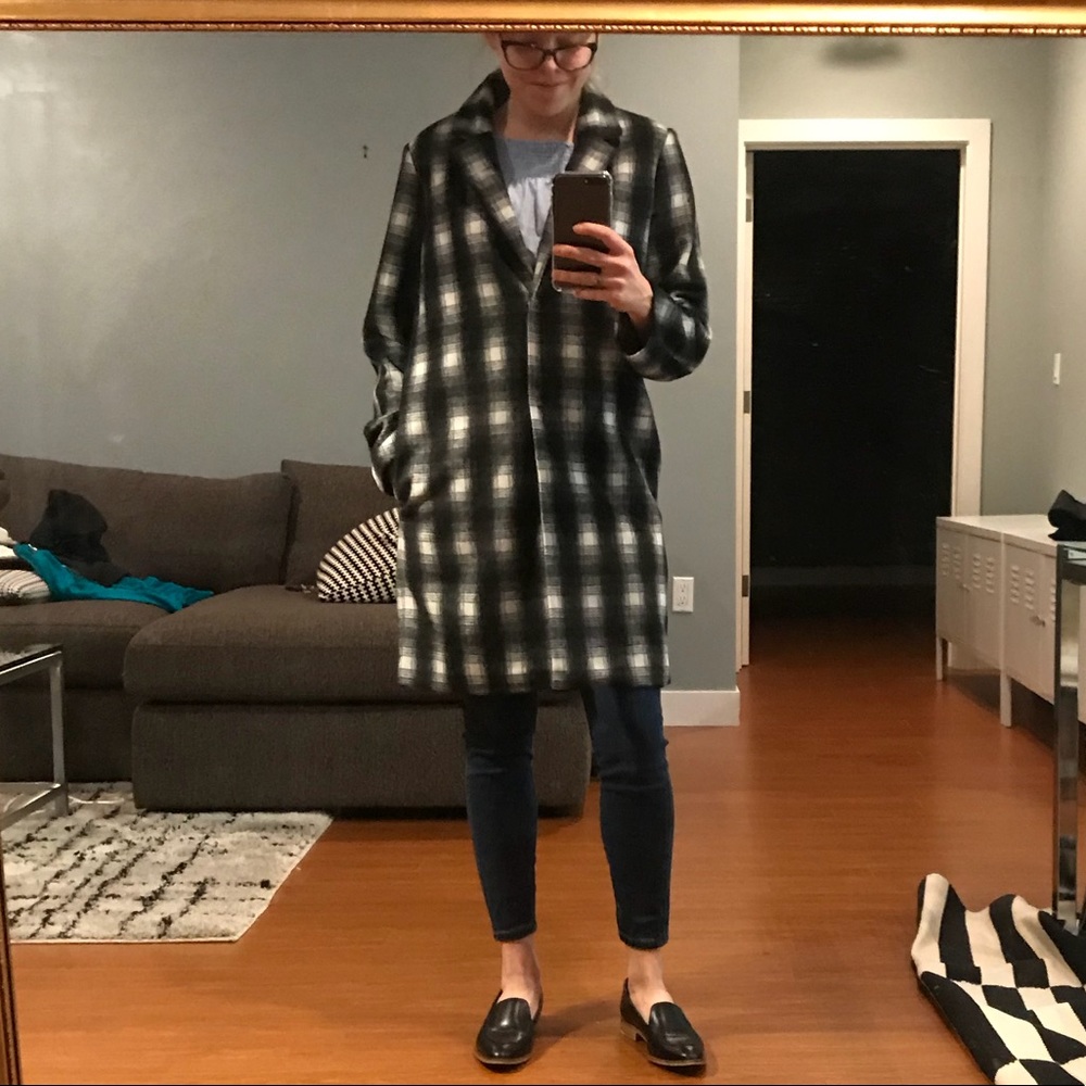 Plaid wool blend coat