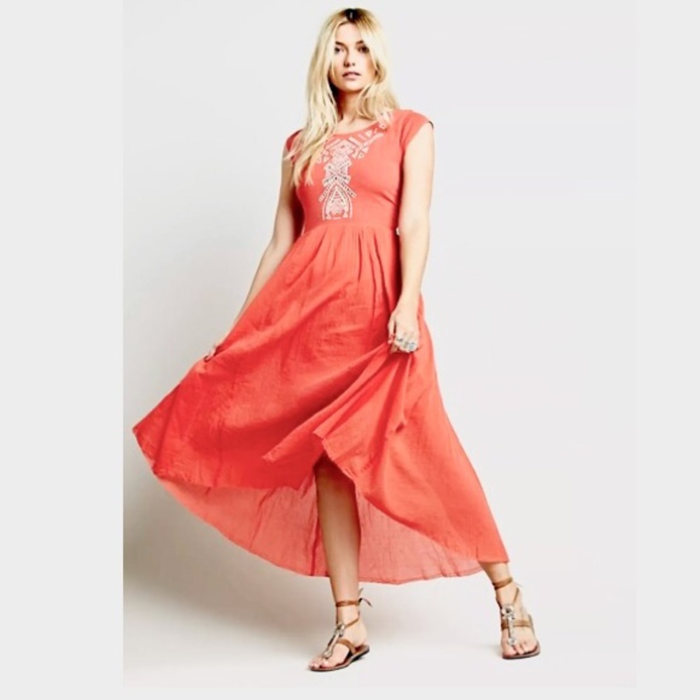 FREE PEOPLE Boho Orange Cutout Dress Sz M. NWT.