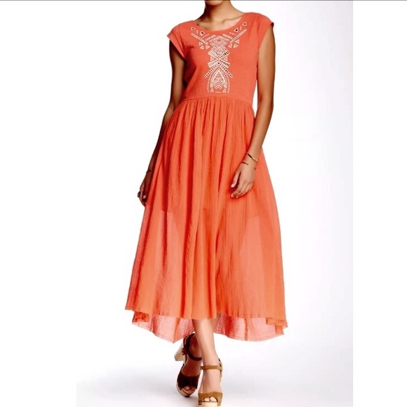 FREE PEOPLE Boho Orange Cutout Dress Sz M. NWT. - Picture 2 of 8