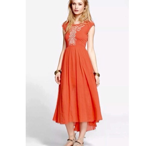 FREE PEOPLE Boho Orange Cutout Dress Sz M. NWT. - Picture 4 of 8
