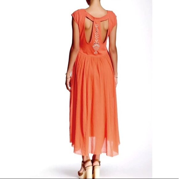 FREE PEOPLE Boho Orange Cutout Dress Sz M. NWT. - Picture 5 of 8