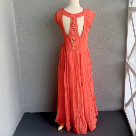 FREE PEOPLE Boho Orange Cutout Dress Sz M. NWT. - Picture 7 of 8