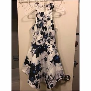 Floral Blue Black Halter Dress