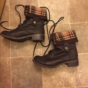Brown lace up combat boots