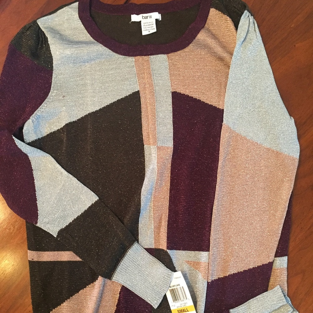 Bar III Long Sleeve Scoop Neck Metal GRPVINE CMBO