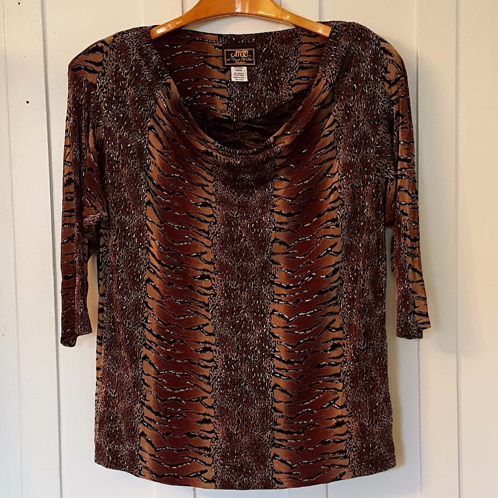 Plus Size 2X/3X Animal Print Drape Neck Top
