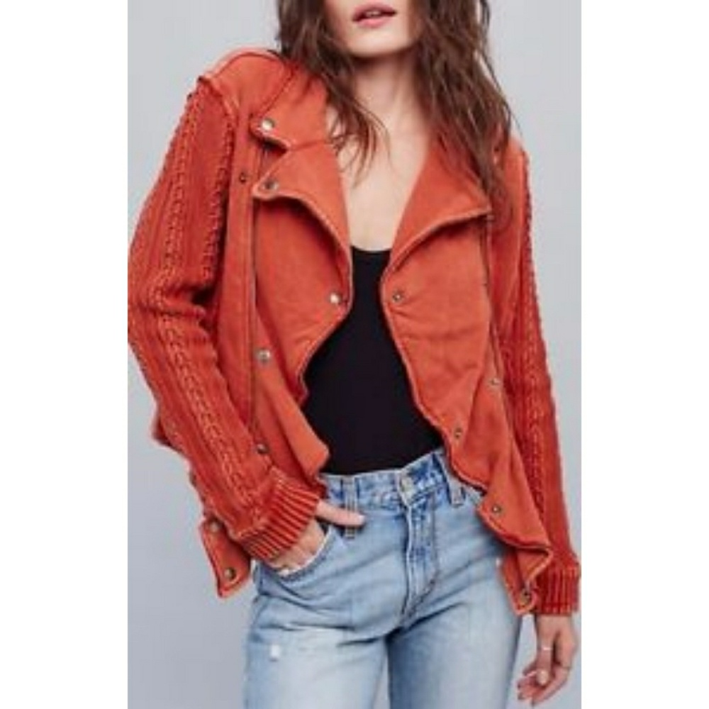 Free People Ruffle Moto Sweater Jacket
