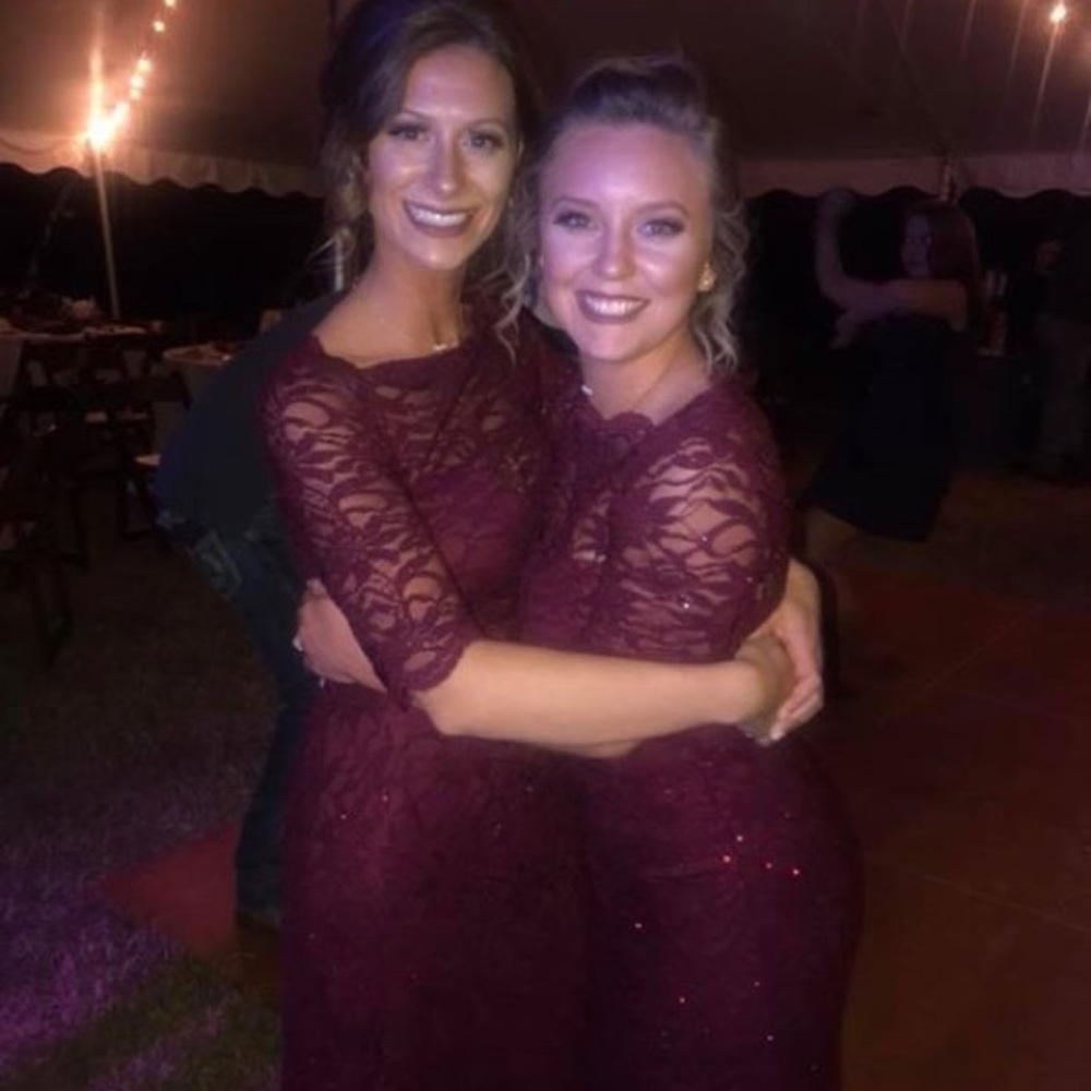 Burgundy lace bridesmaids dress