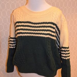 Crew Neck Sweater/ Green and Cream/ Women's