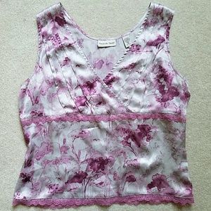 🐩 AMANDA SMITH 100% Silk Pink Cami Top w/ Lace