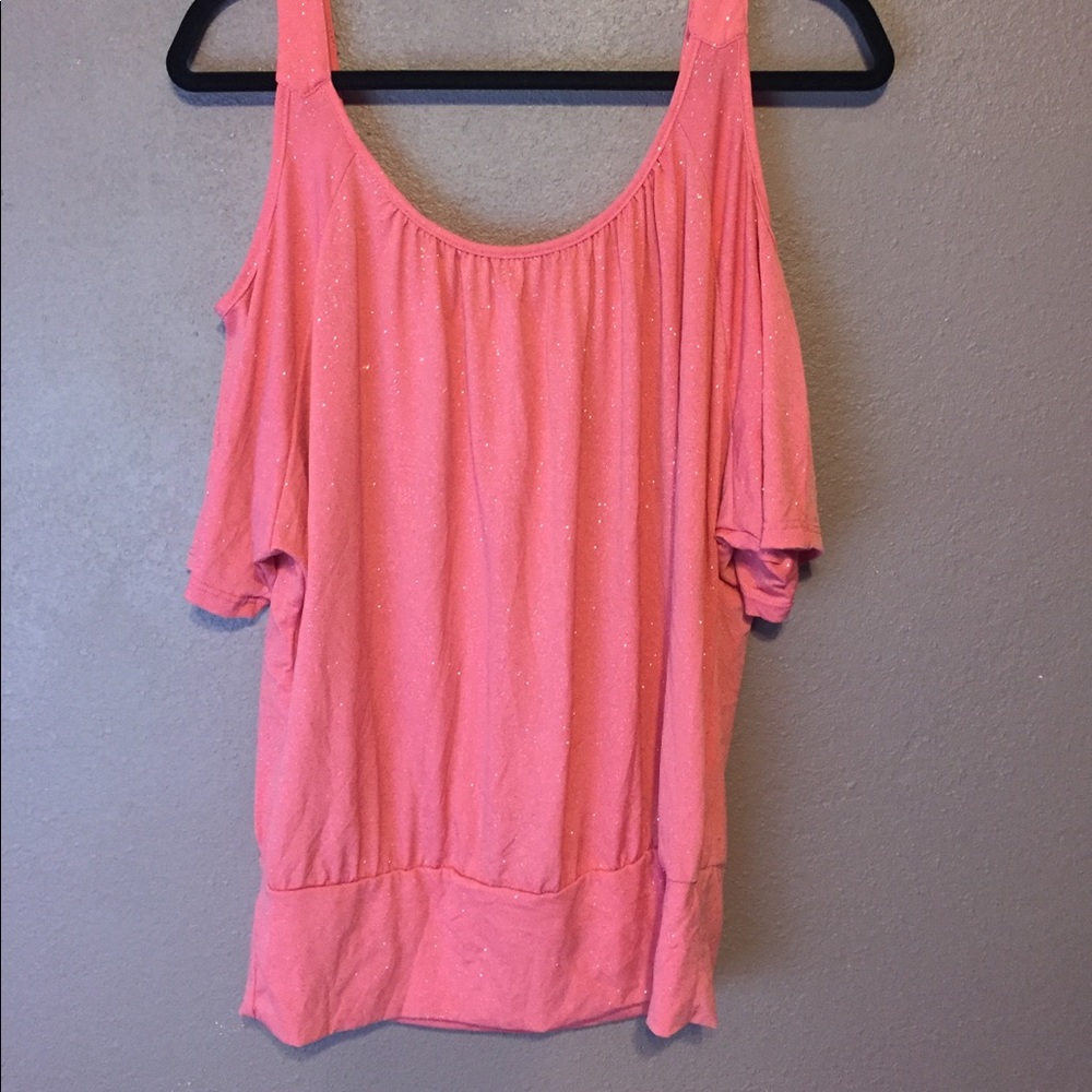 Glittery Pink Cold Shoulder top