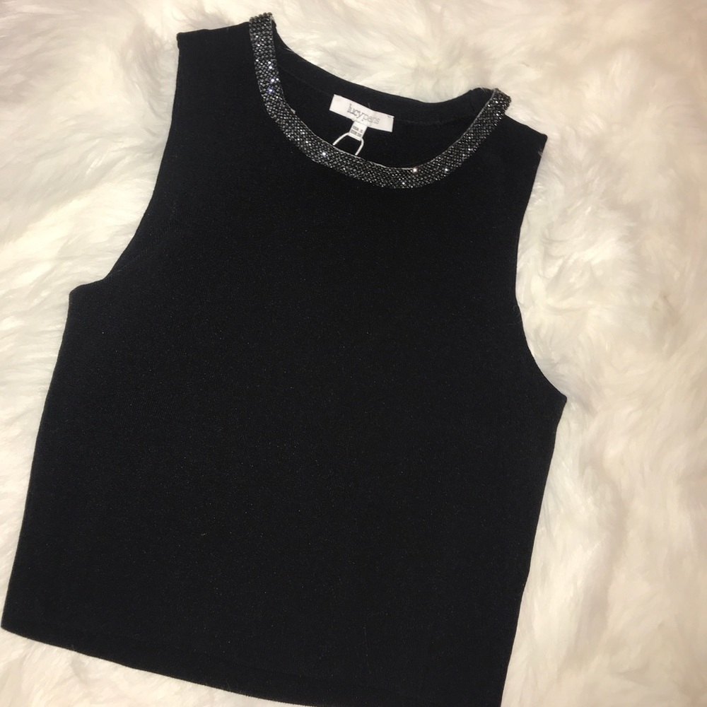 Unworn Lucy Paris black tank/rhinestone collar