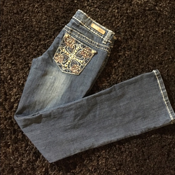 Miss Chic Jeans Denim - Miss Chic rhinestone embellished pocket jeans sz.5