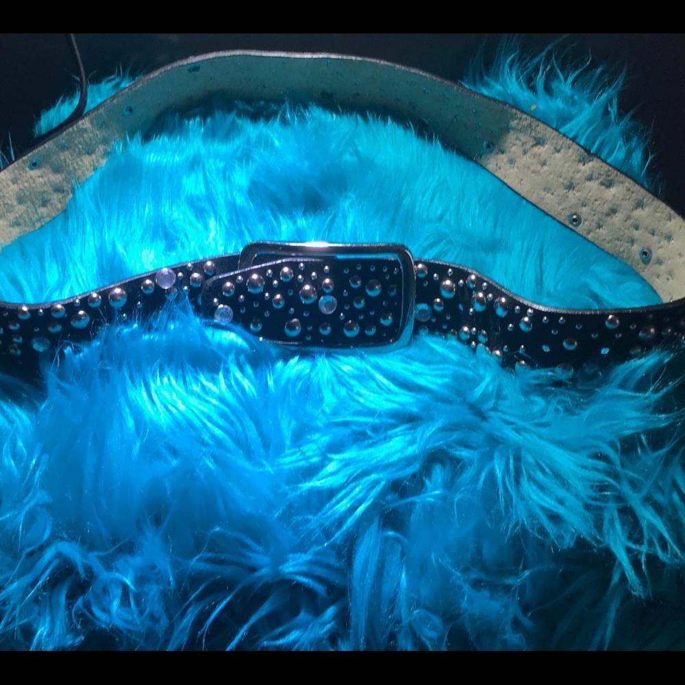 Jeweled Leather Belt Black 36