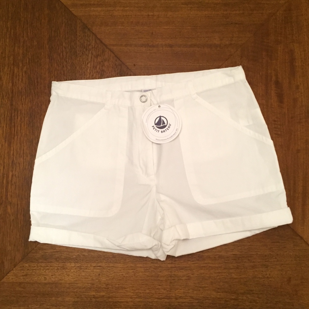 Petit Bateau Girls White Cotton Shorts 12 NWT