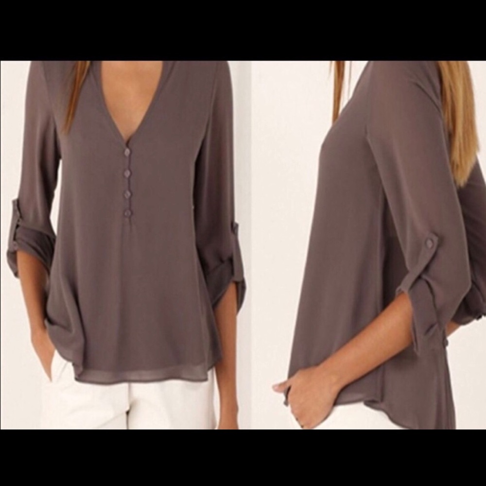 New Tan/Beige Chiffon Button Down Blouse