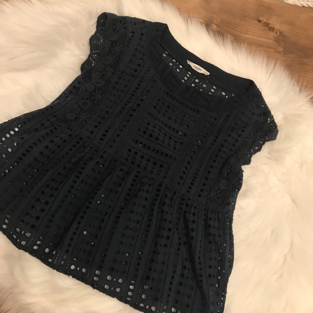 Navy Cap sleeve cutout peplum tom