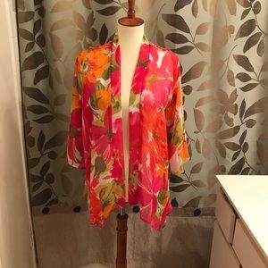Slinky Brand 3/4 sleeve sheer floral print blouse