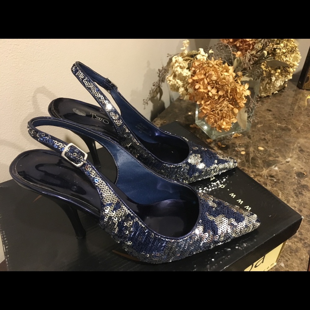 ROYAL BLUE & SILVER SEQUINCED EVENING HEELS