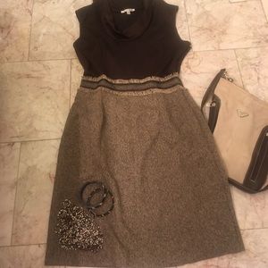 Brown Dress with soft cowl neck top & woven skirt