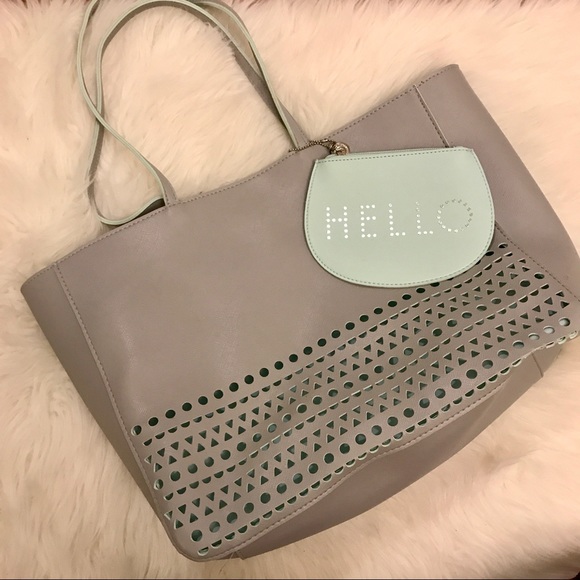 Handbags - Grey & Mint Lazer Cut Tote & Coin Purse