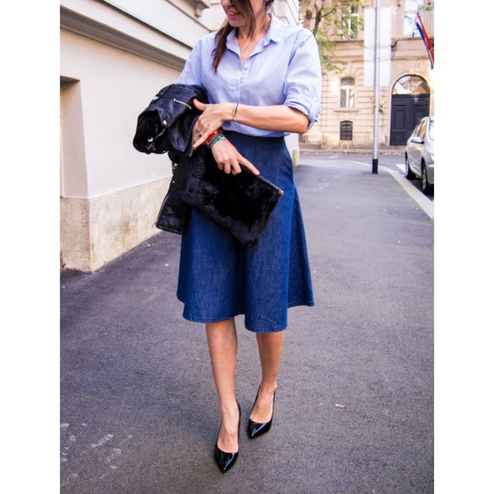 Denim midi circle skirt