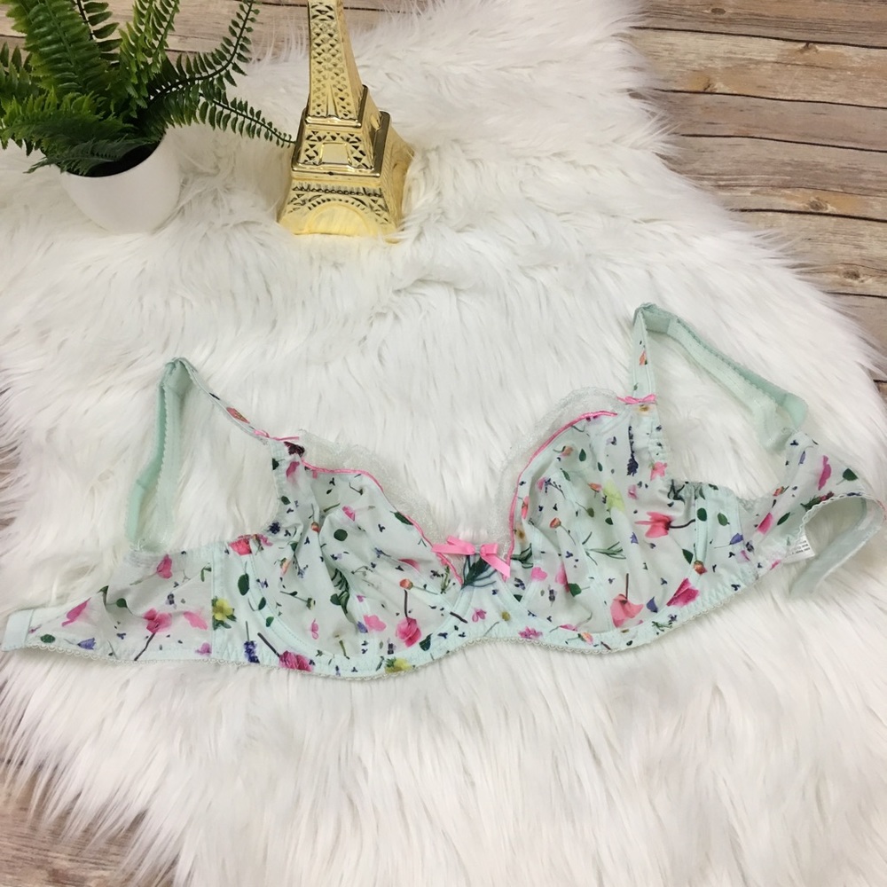 {Freya} Mint Floral unlined underwire Demi-cup bra