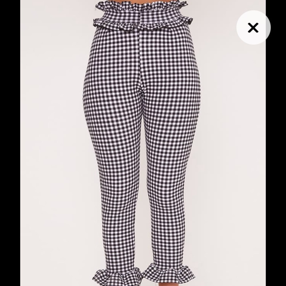 Keren White Gingham Frill Trousers, US size 2