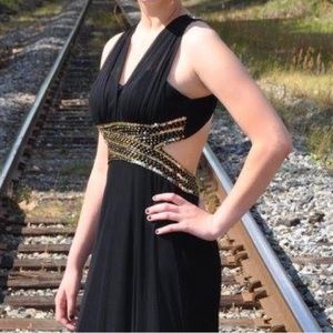 Black and gold prom dress