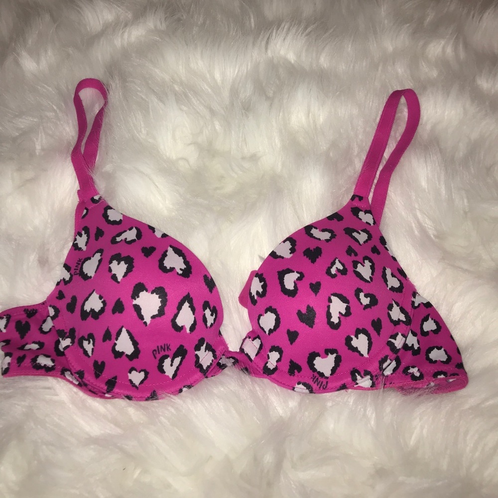Hot pink print PINK push-up bra