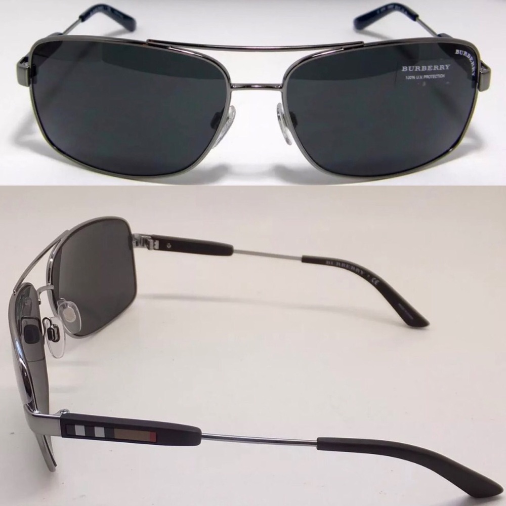NWT Burberry Mens Gunmetal Grey Aviator Sunglasses - Picture 2 of 3