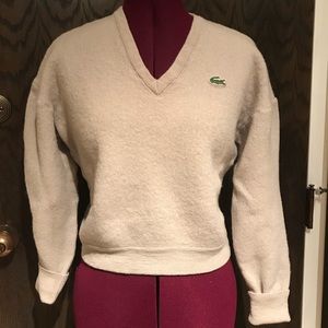 Lacoste Wool Tan Crop Sweater V Neck with Cuffs