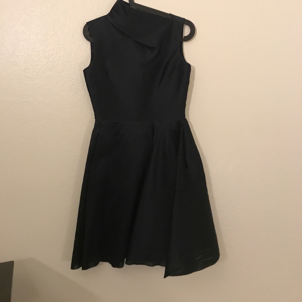 COS NAVY SATIN HIGH NECK DRESS