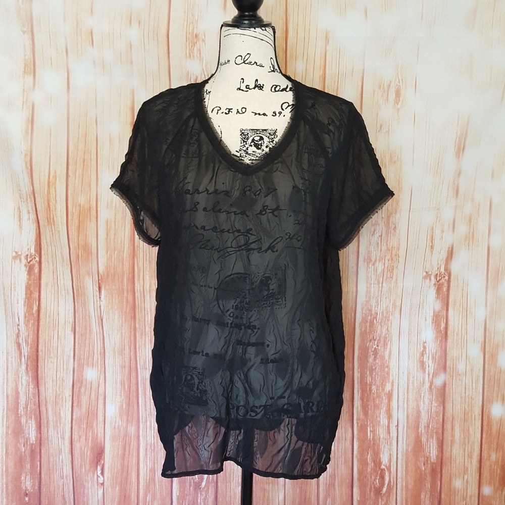 Simple Vera Vera Wang Sheer V Neck top Large