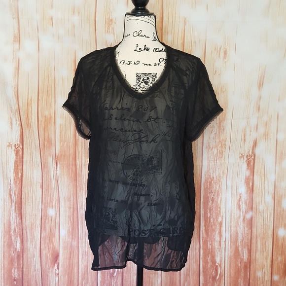 Simple Vera Vera Wang Sheer V Neck top Large - Picture 1 of 5