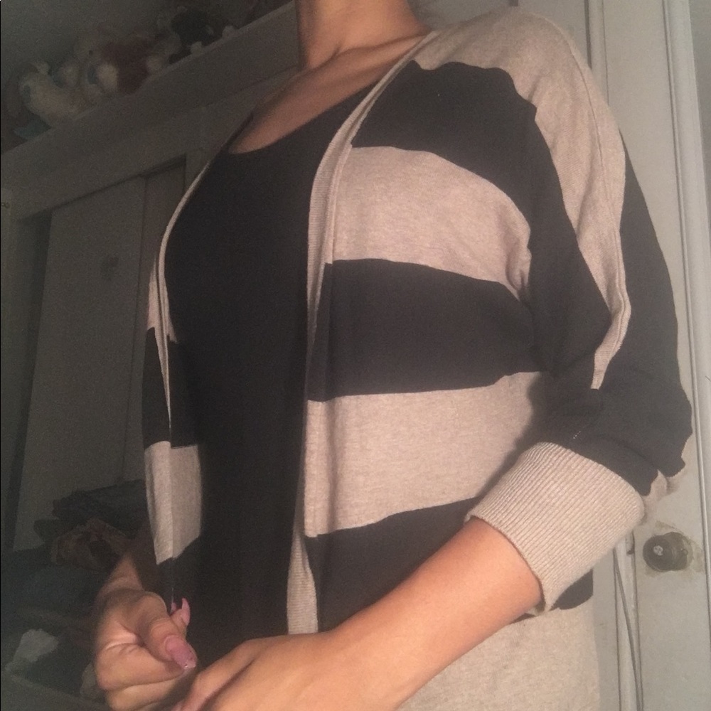 Waist length striped cardigan
