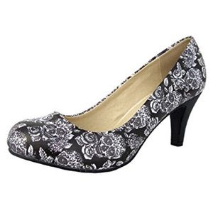 Roses and skulls kitten heels