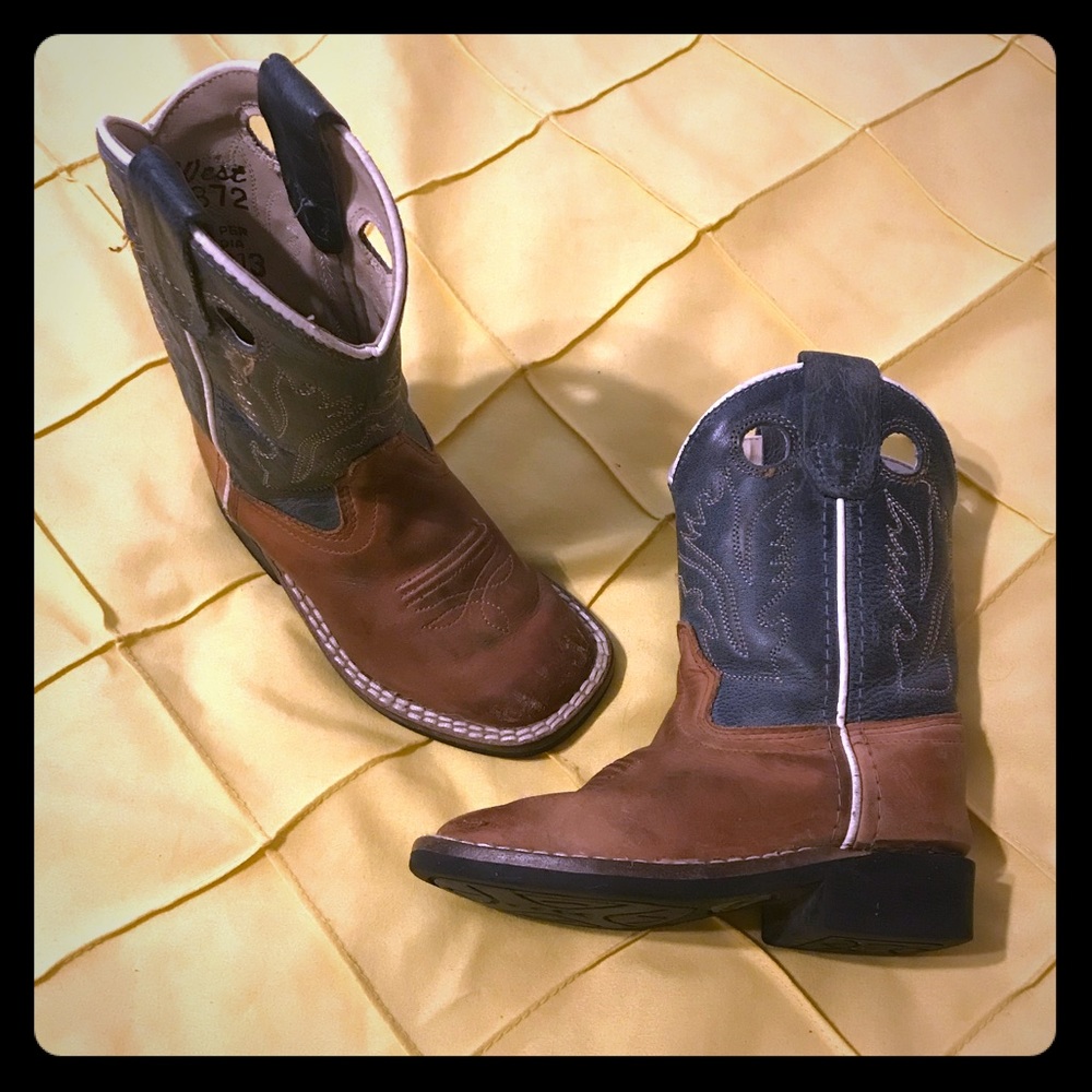 Old West brand leather cowboy boots sz 7 toddler
