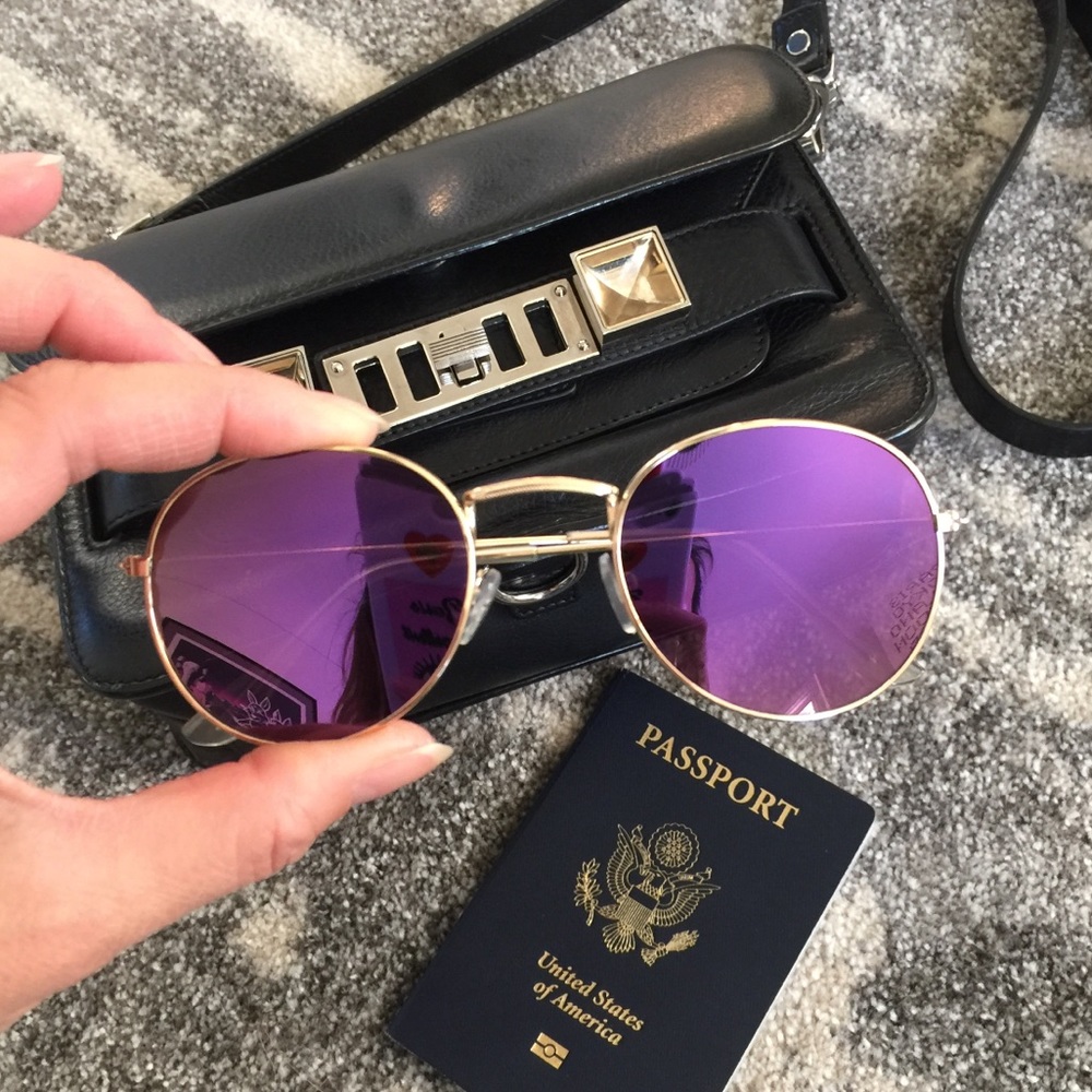 LAST PAIR 💛 Purple Rounded Mirrored Fashion Sunglasses + Case - Picture 4 of 8