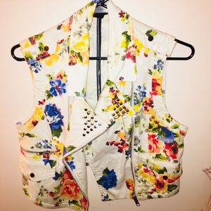 Floral jean jacket vest.