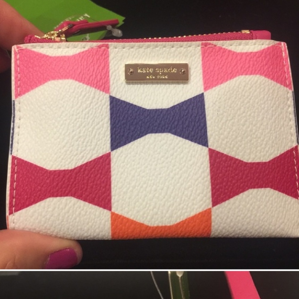 RARE Kate Spade Multi Color Pink Bow Coin Purse