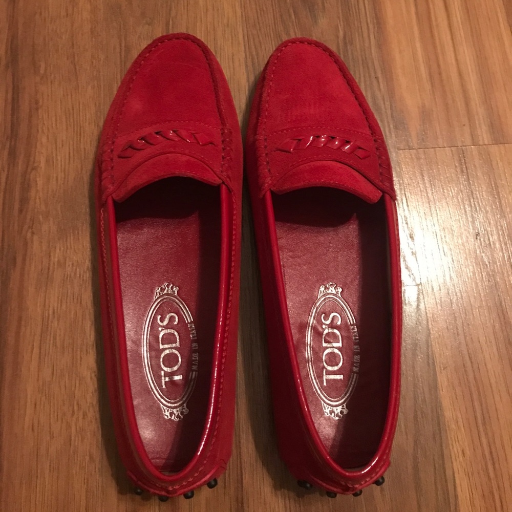 Tod's Red Suede Driving Shoes